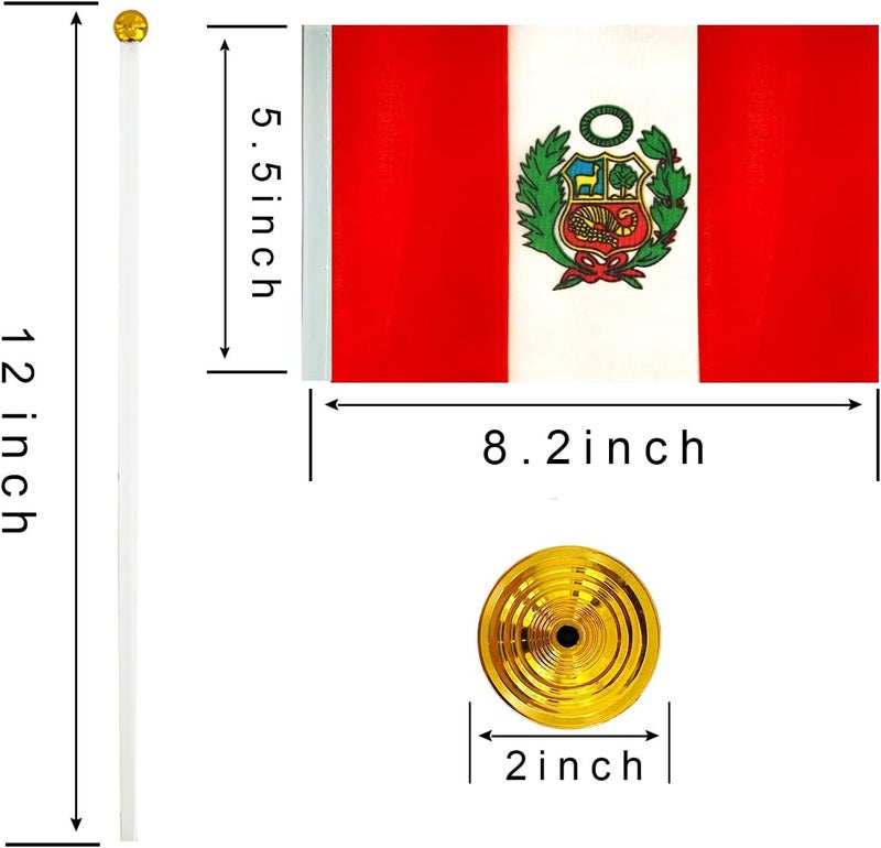 WXTWK 12 Pack Peru Flag Peruvian Desk Flag Small Mini Peruvian Table Flags With Stand Base,Home Office Festival Events Celebration Decorations - Image 2